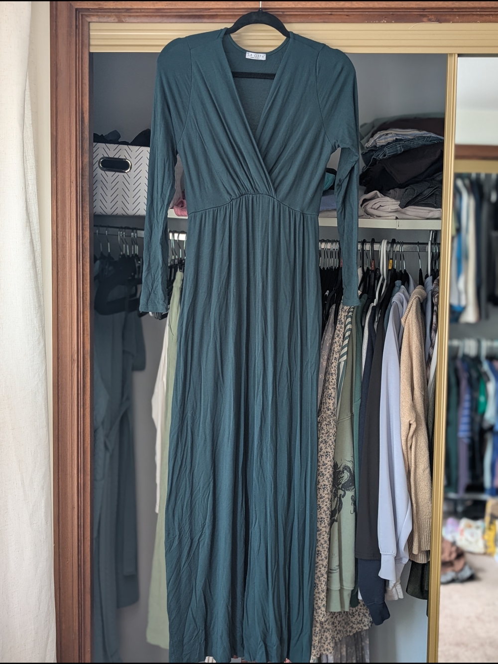 Maternity Long Sleeve Teal Maxi Dress - Classic Wrap Front